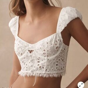 Puff-Sleeve Eyelet Corset Top